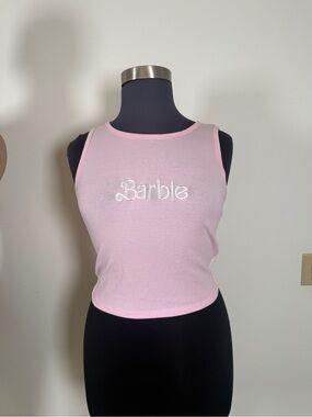 Barbie Light Pink Embroidered Logo Tank Crop Top